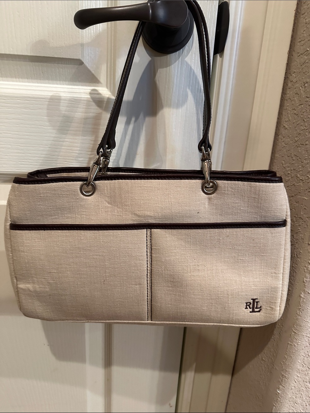 Ralph Lauren Canvas Shoulder Bag with Dark Brown Trim